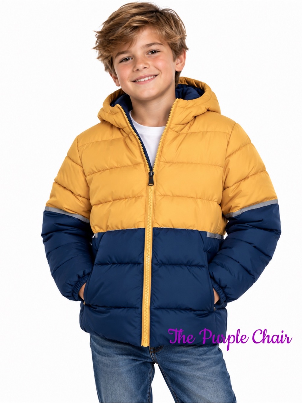 PERRY ELLIS BOY NWT Navy/Harvest Gold Colorblock Fleece Lined Puffer Coat 14/16